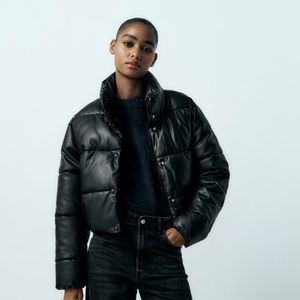 ZARA FAUX LEATHER PUFFER JACKET